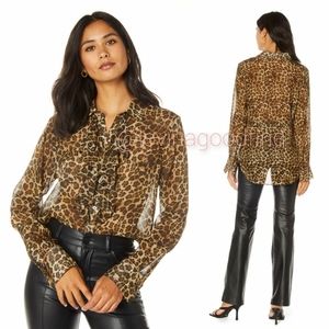 Tory Burch Leopard 100% Silk Ruffle Long Sleeve Blouse NWOT sz 6
